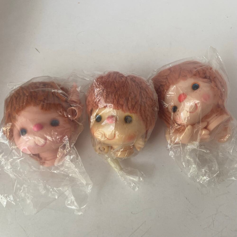 Vintage Westrim Crafts Lot Of 3! MITZY W/ Red Yarn Hair Doll 3.5" Heads W/ Hands